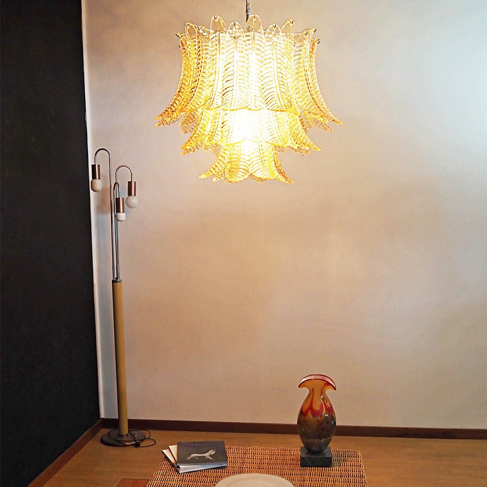 Aurora Chandelier Amber Leaf Glass Layered Venetian Elegance - Letslighting