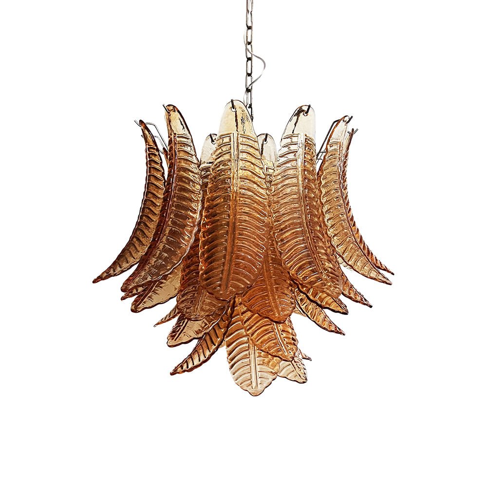 Aurora Chandelier Amber Leaf Glass Layered Venetian Elegance - Letslighting