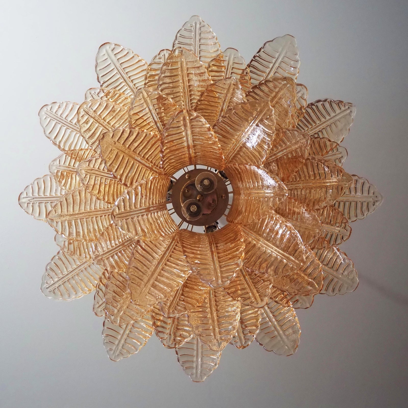 Aurora Chandelier Amber Leaf Glass Layered Venetian Elegance - Letslighting