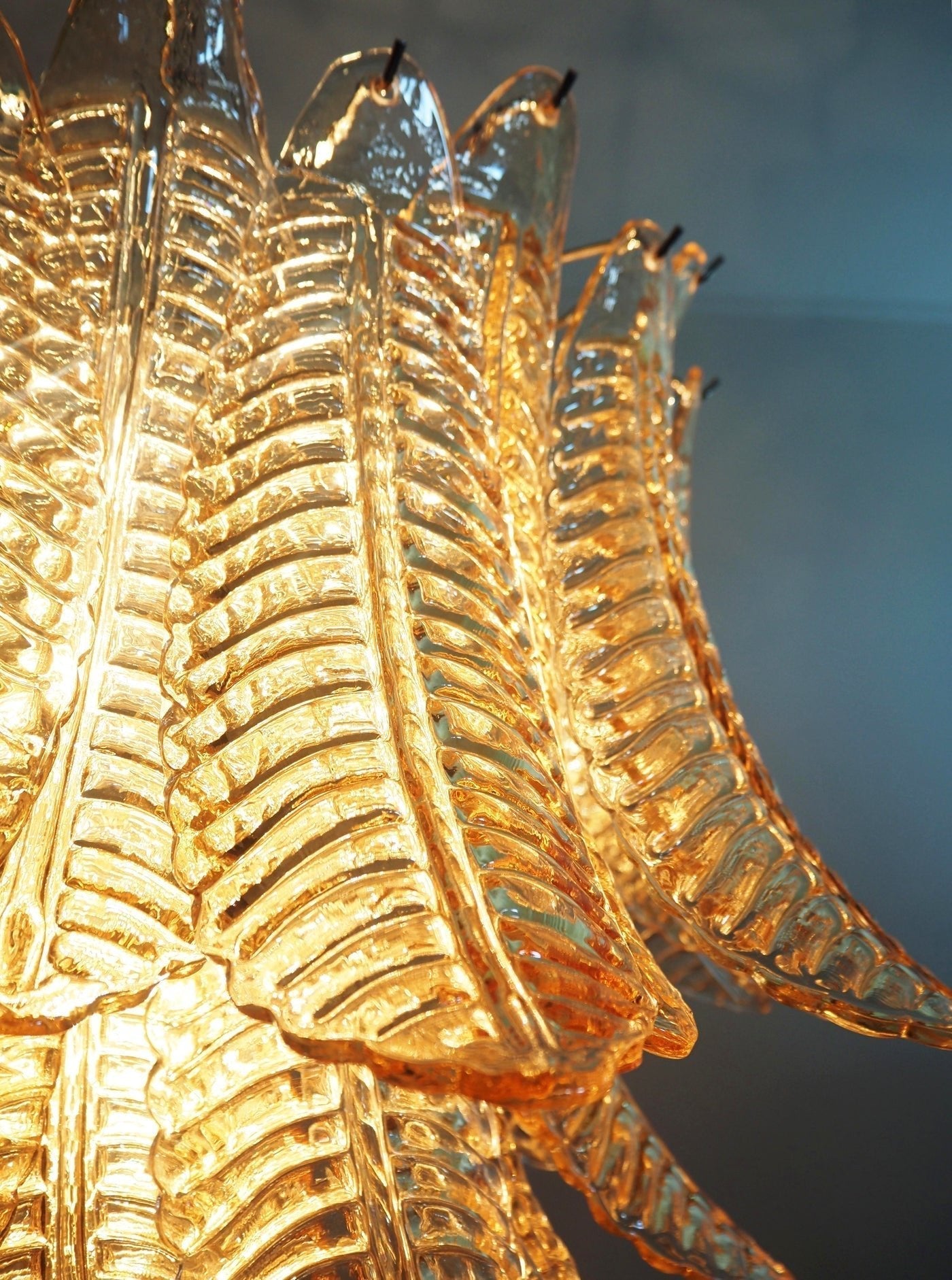 Aurora Chandelier Amber Leaf Glass Layered Venetian Elegance - Letslighting