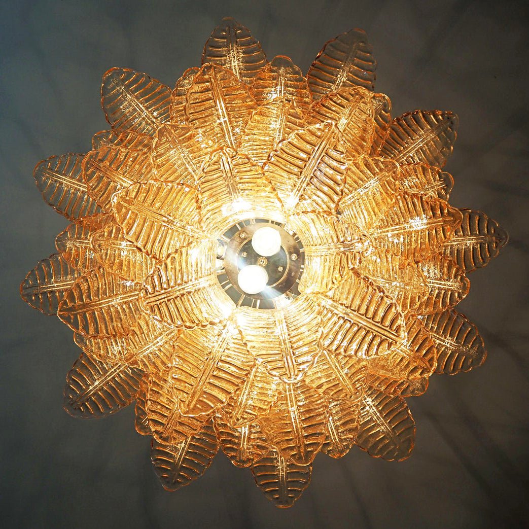 Aurora Chandelier Amber Leaf Glass Layered Venetian Elegance - Letslighting