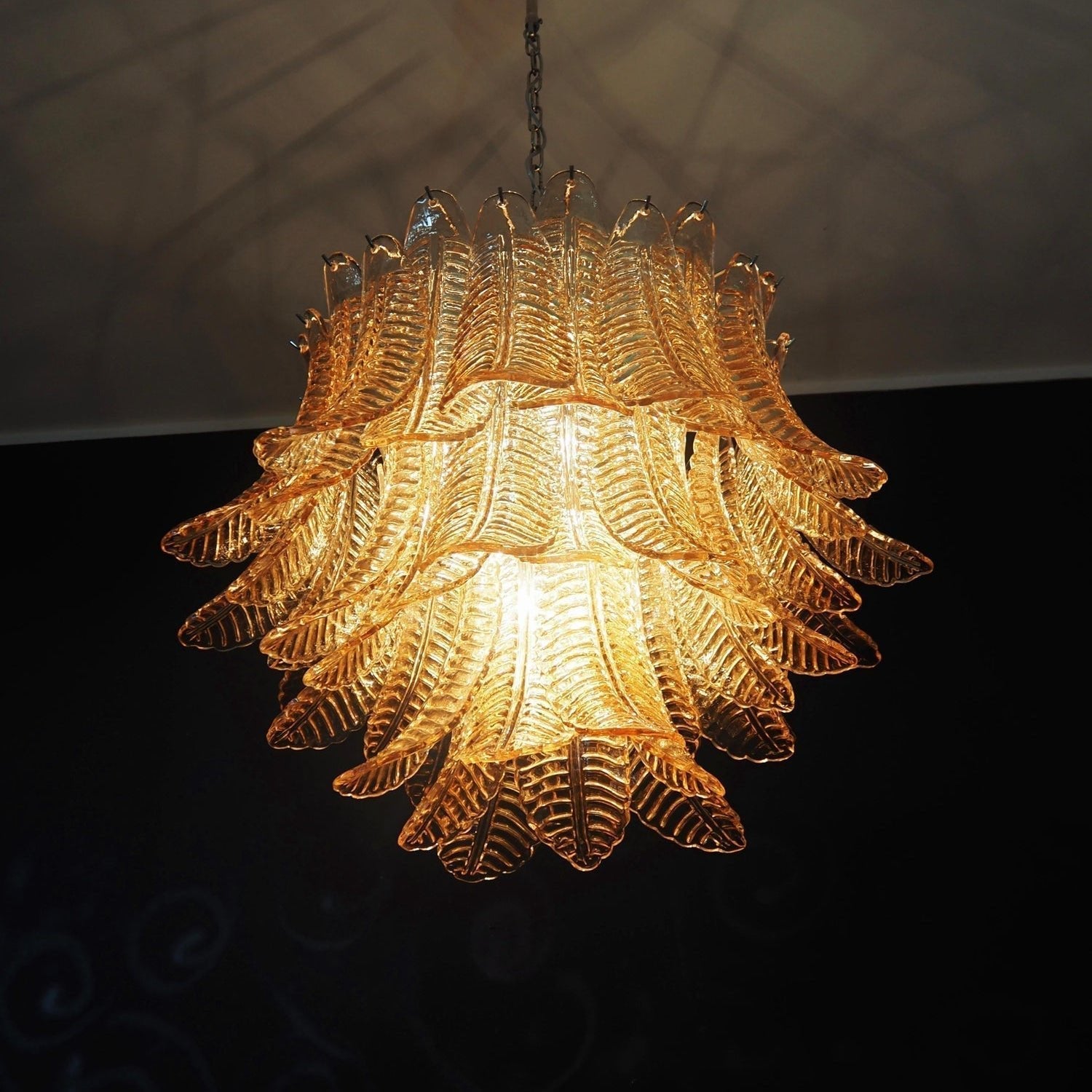 Aurora Chandelier Amber Leaf Glass Layered Venetian Elegance - Letslighting