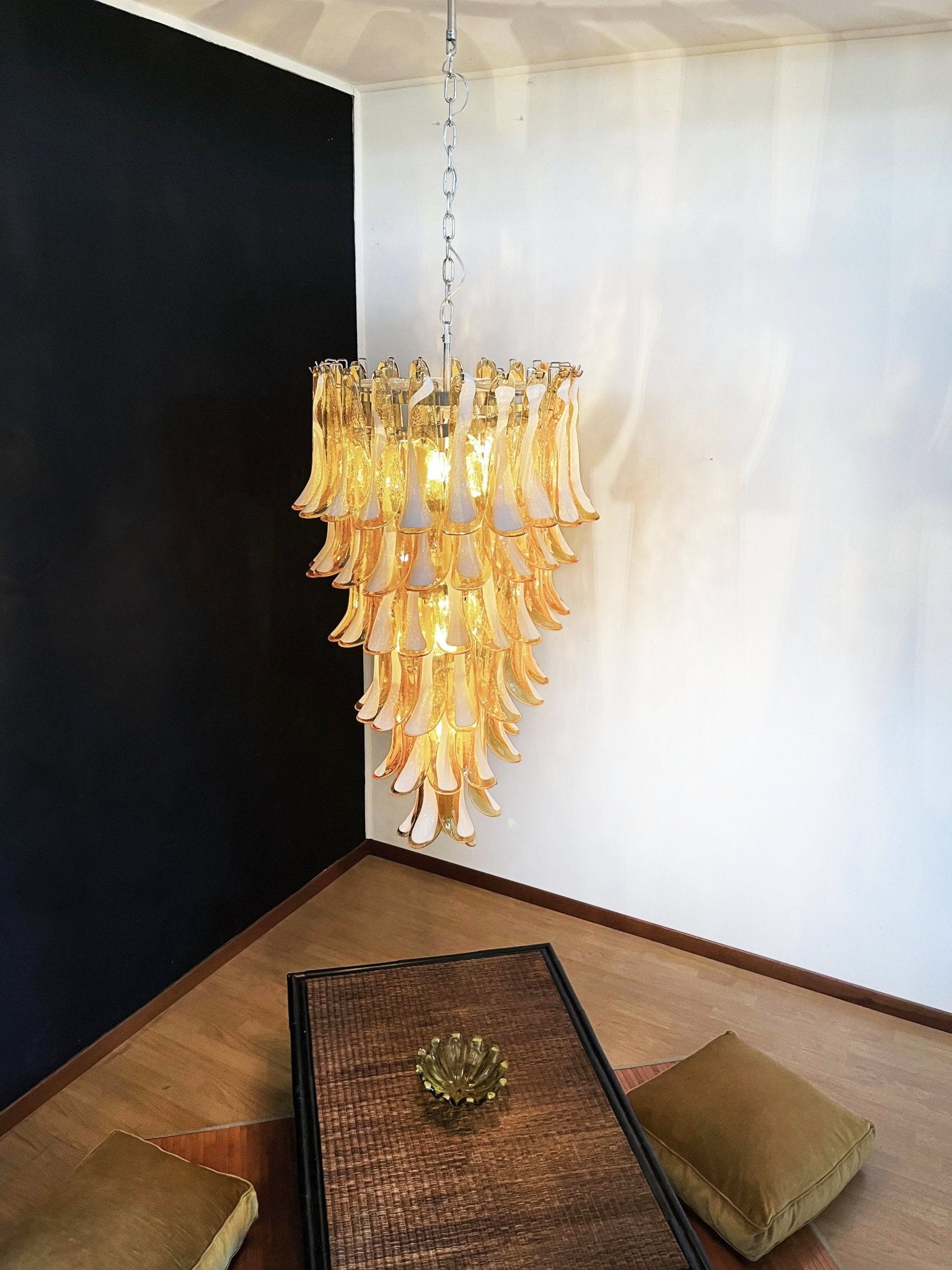 Aurora Chandelier Amber White Murano Spiral Petals
