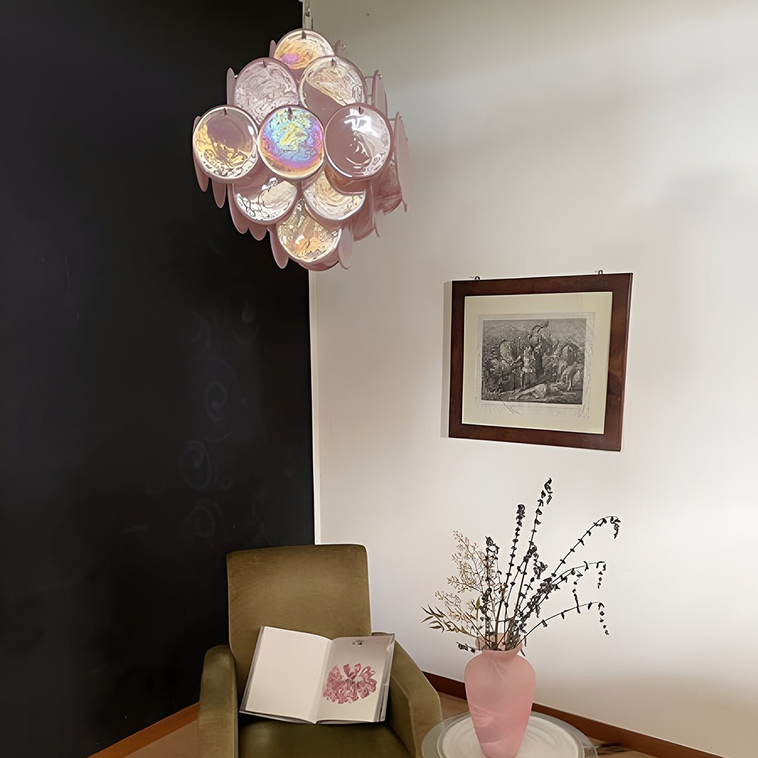 Aurora Chandelier Pink Disc Layered Artisanal - Letslighting