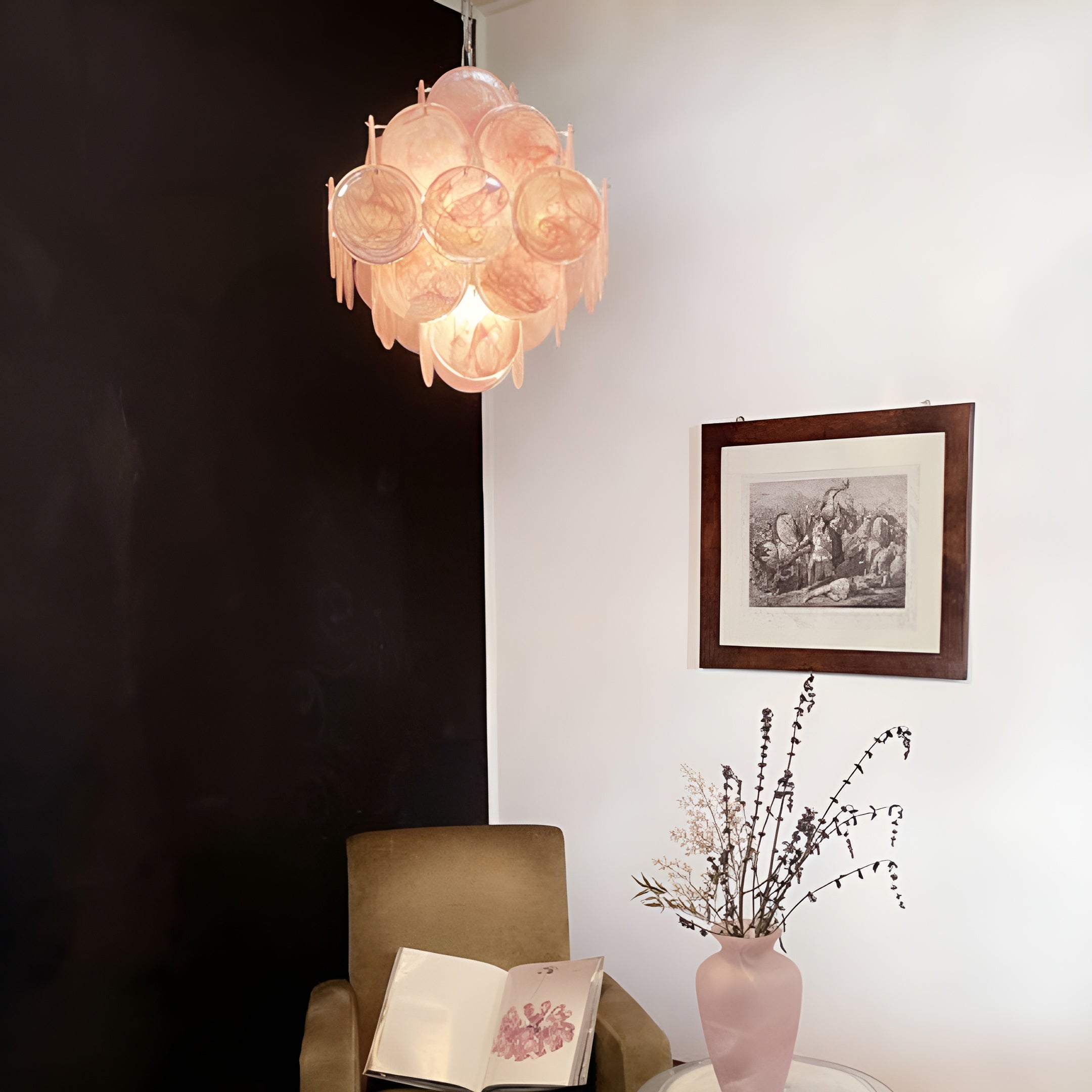 Aurora Chandelier Pink Disc Layered Artisanal - Letslighting