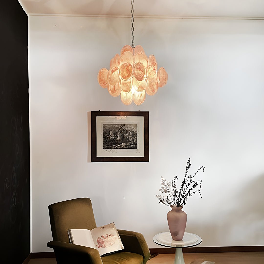 Aurora Chandelier Pink Disc Layered Artisanal - Letslighting