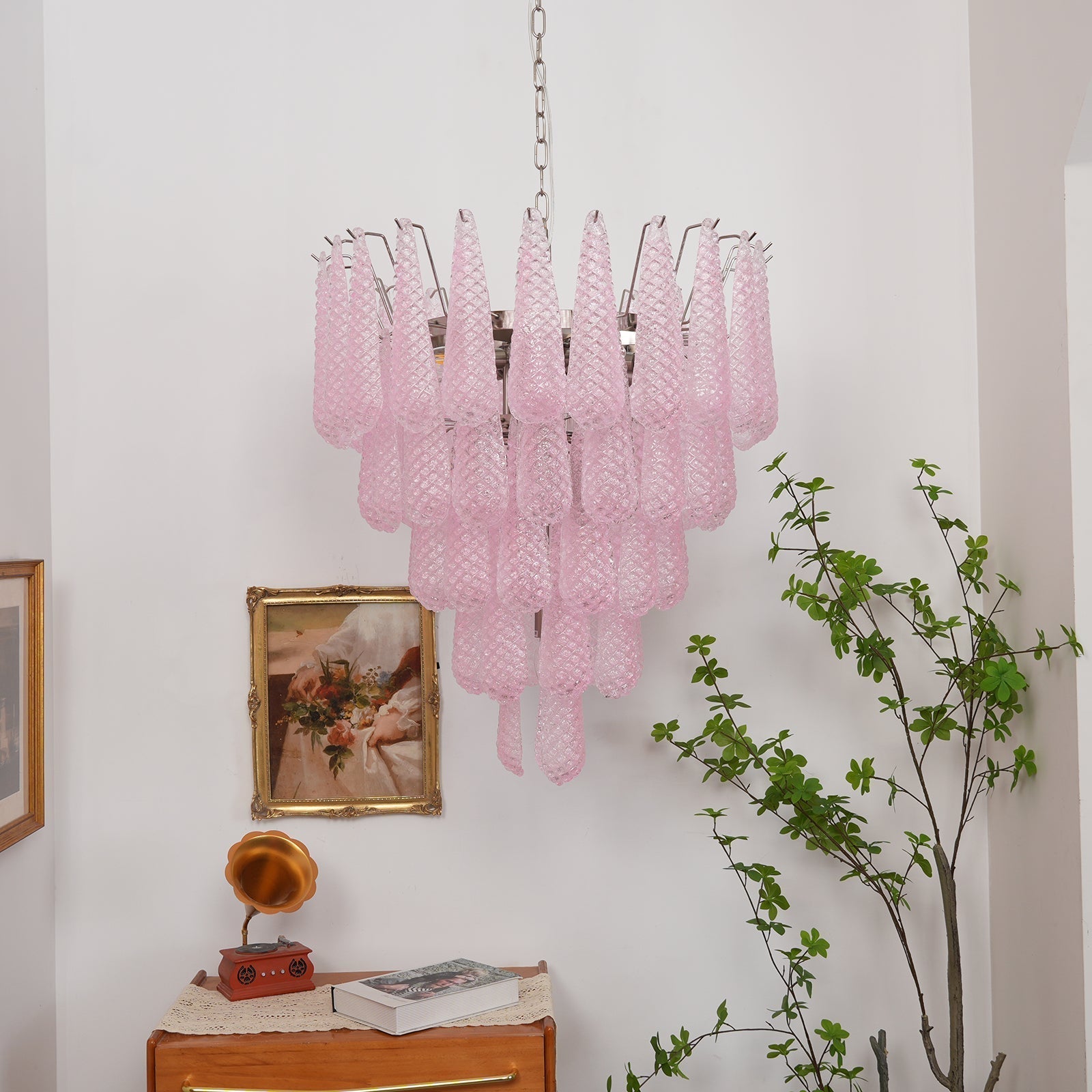 Aurora Chandelier Pink Dewdrop Cascading Romantic - Letslighting