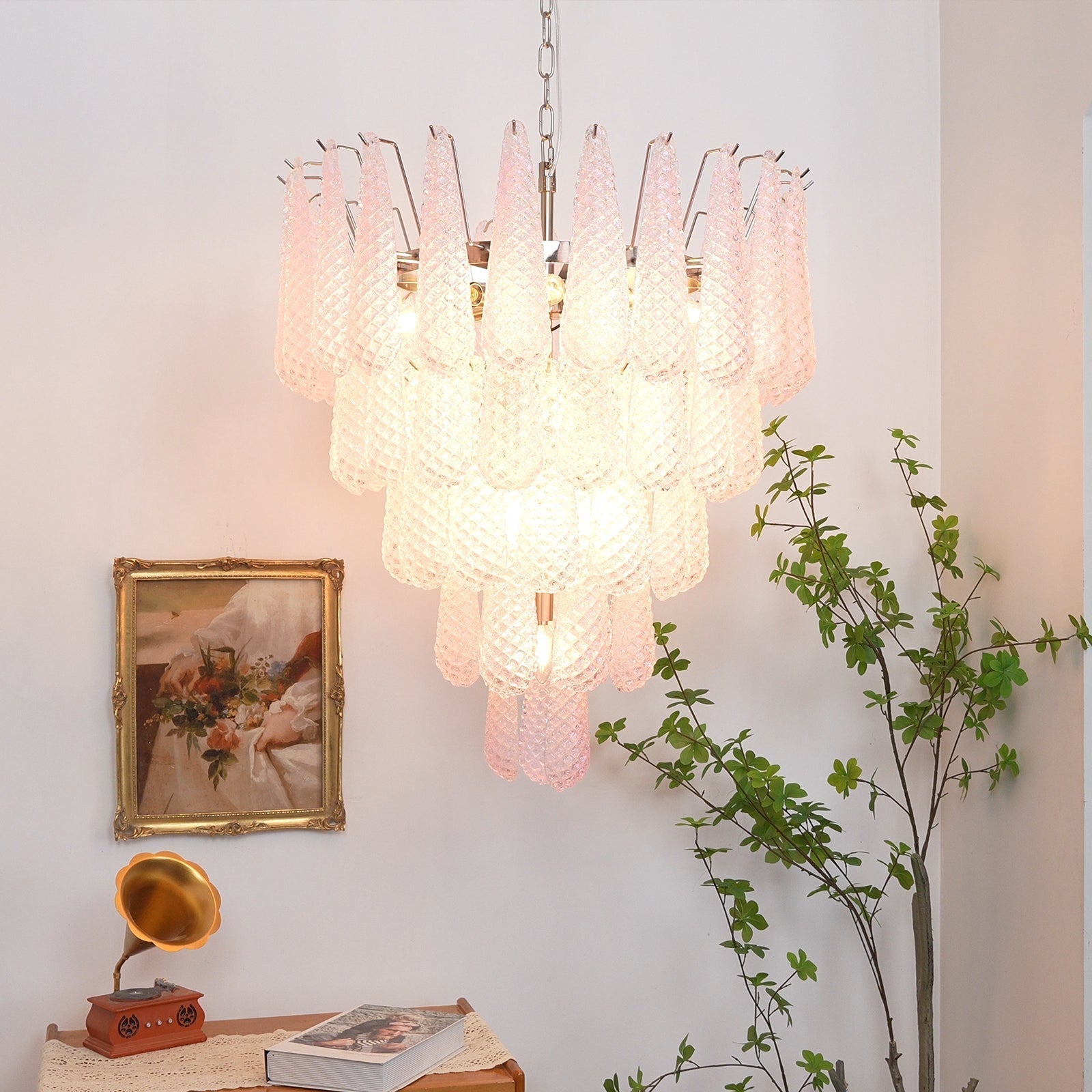 Aurora Chandelier Pink Dewdrop Cascading Romantic - Letslighting