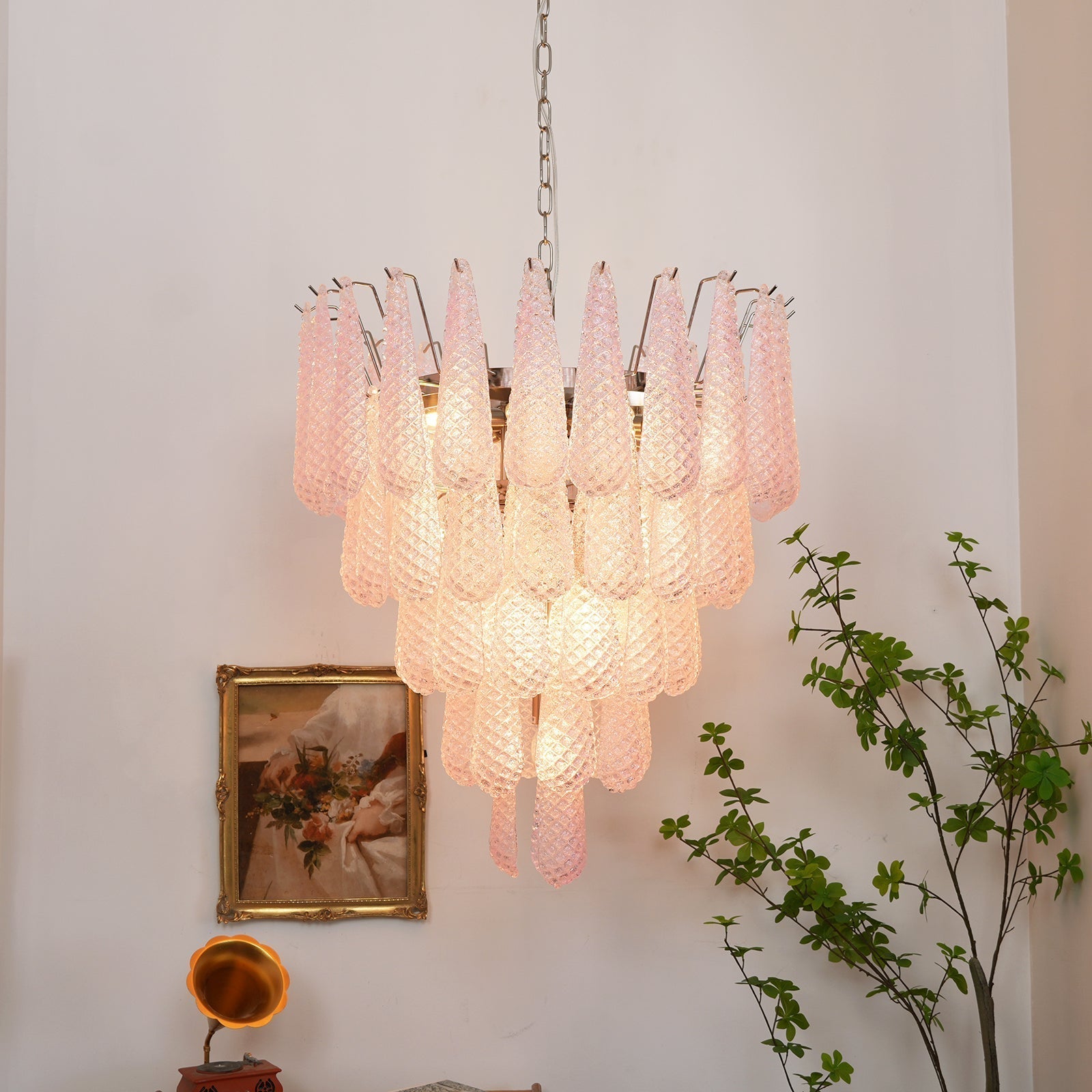 Aurora Chandelier Pink Dewdrop Cascading Romantic - Letslighting