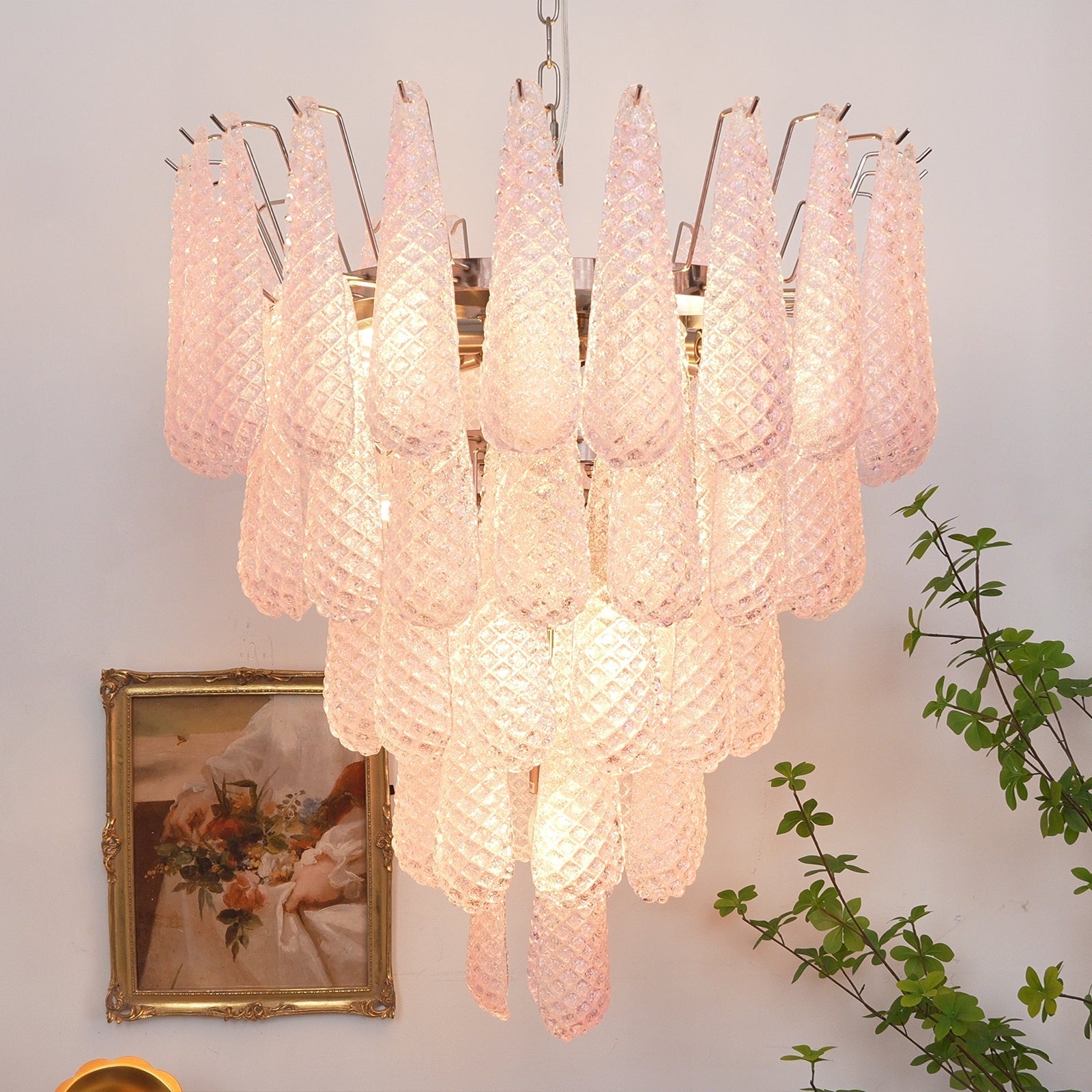 Aurora Chandelier Pink Dewdrop Cascading Romantic - Letslighting