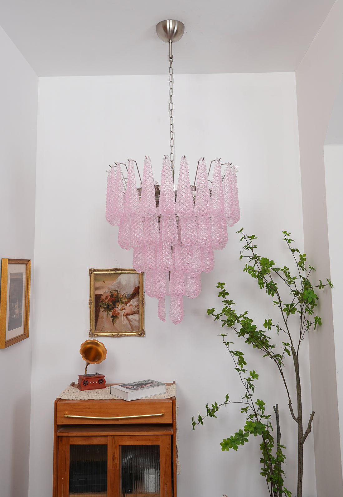 Aurora Chandelier Pink Dewdrop Cascading Romantic - Letslighting