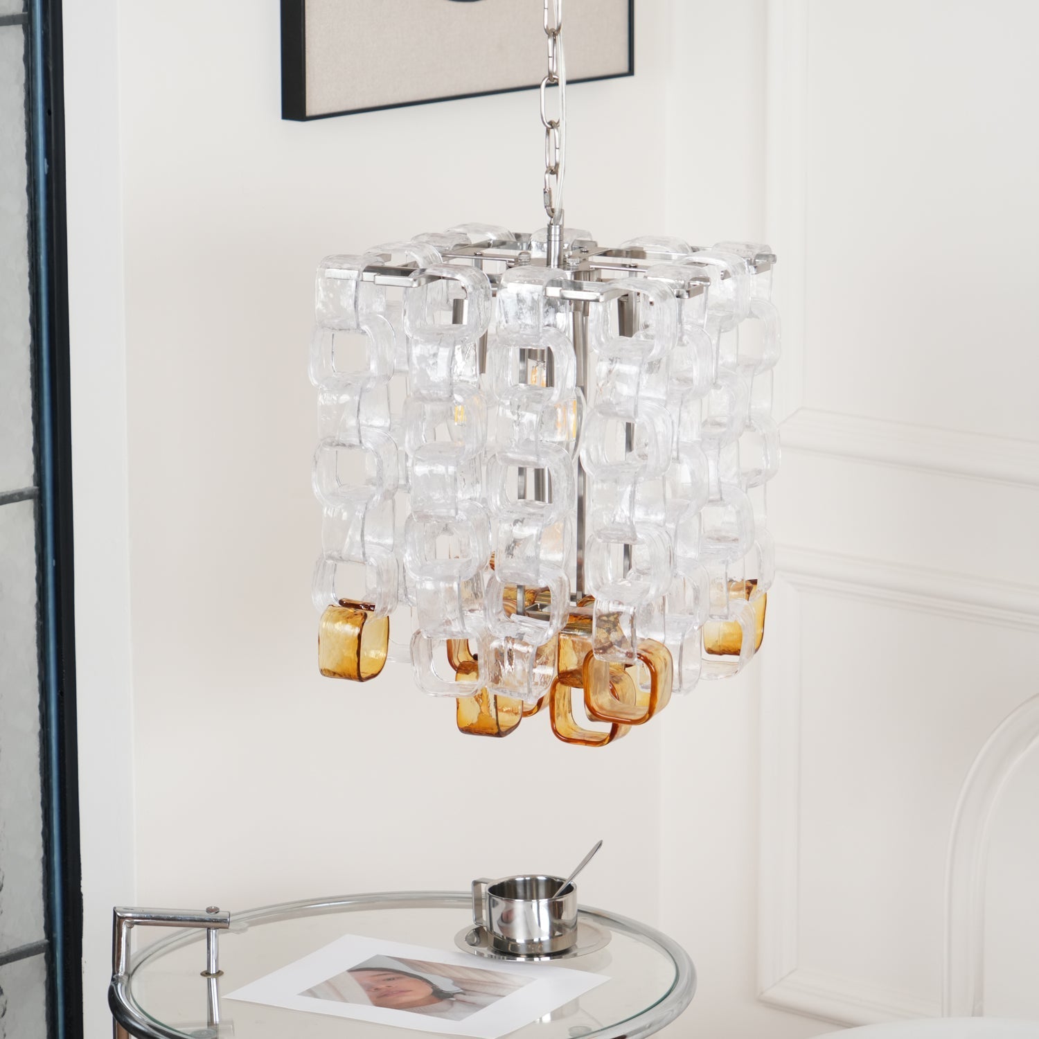 Aurora Chandelier Murano Glass Interlocking Geometric - Letslighting
