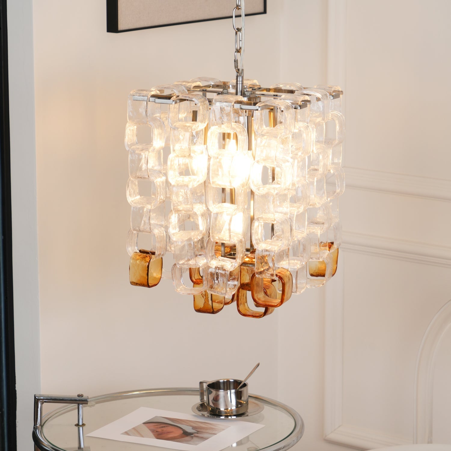Aurora Chandelier Murano Glass Interlocking Geometric - Letslighting