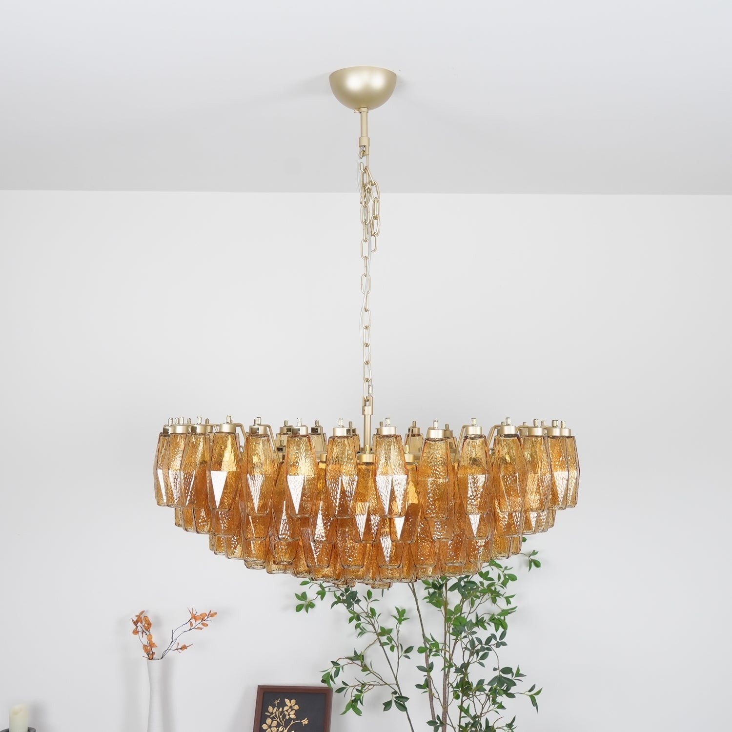 Murano Chandelier Amber Layered Oval - Letslighting