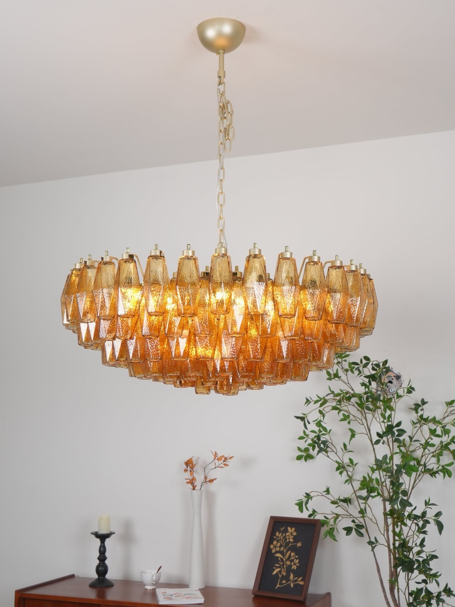 Murano Chandelier Amber Layered Oval - Letslighting