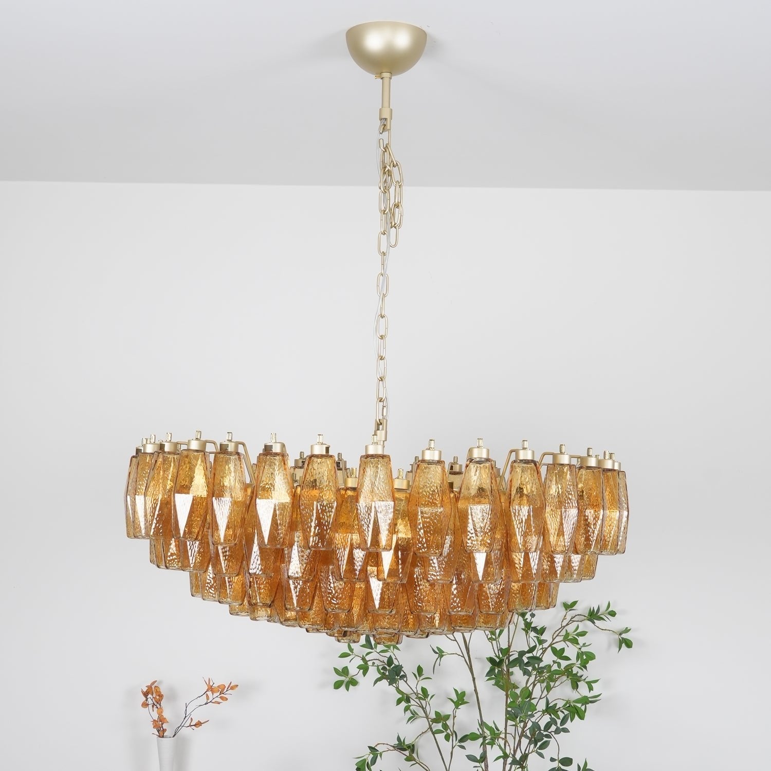 Murano Chandelier Amber Layered Oval - Letslighting