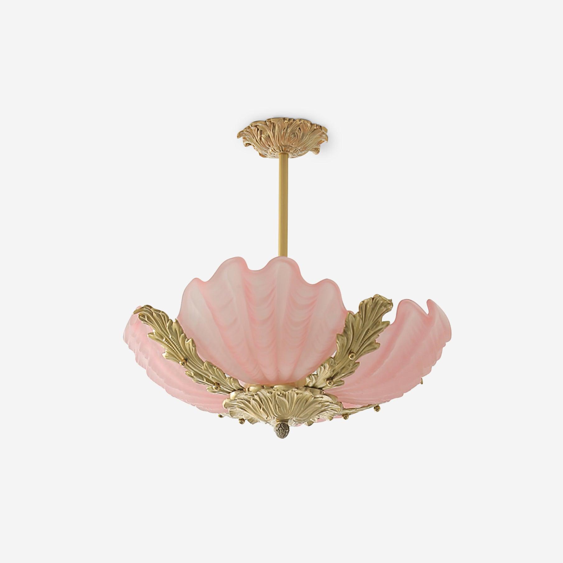 Pendant Lamp Pink Murano Shell with Brass Baroque Artistic Flair