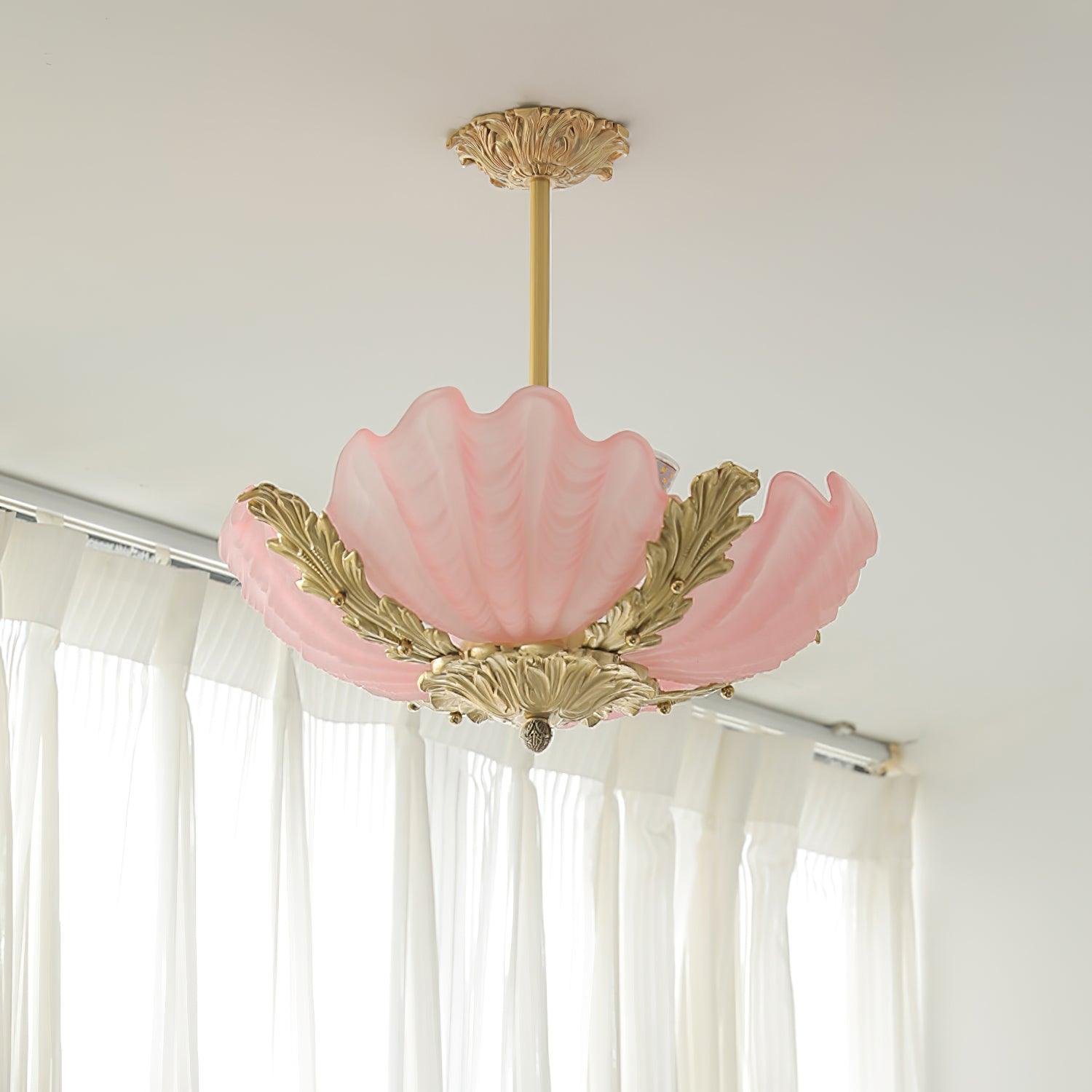 Pendant Lamp Pink Murano Shell with Brass Baroque Artistic Flair