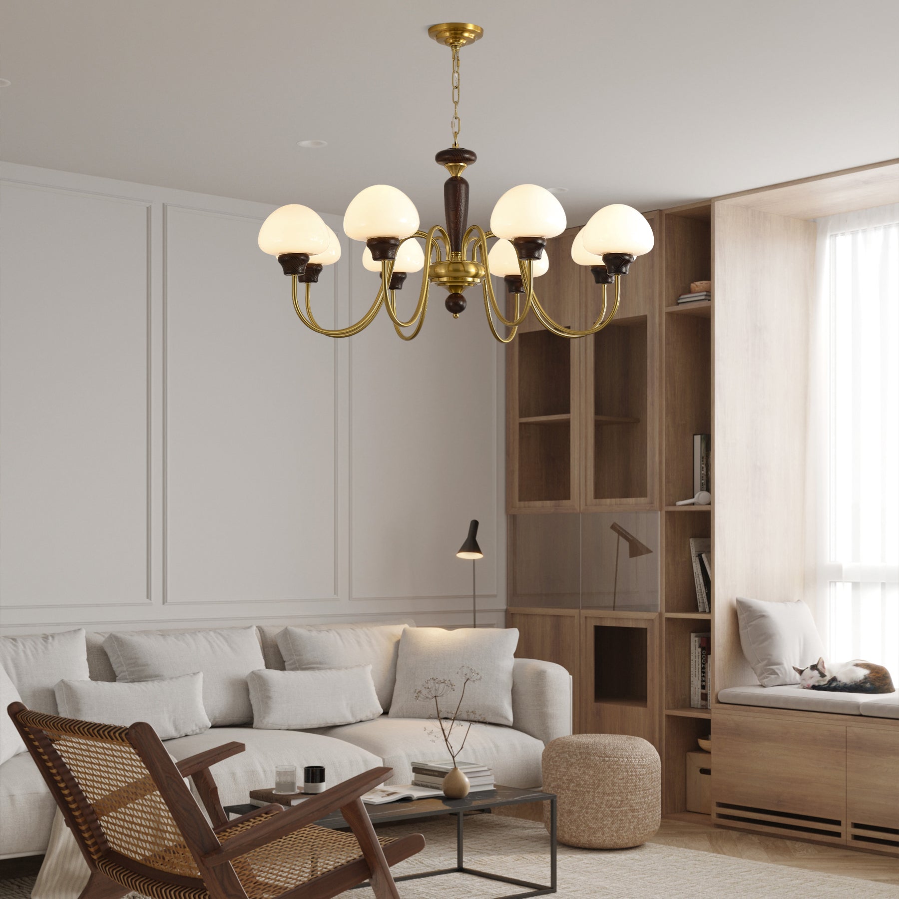 Lustra Chandelier Brass Wood Mushroom Classic - Letslighting
