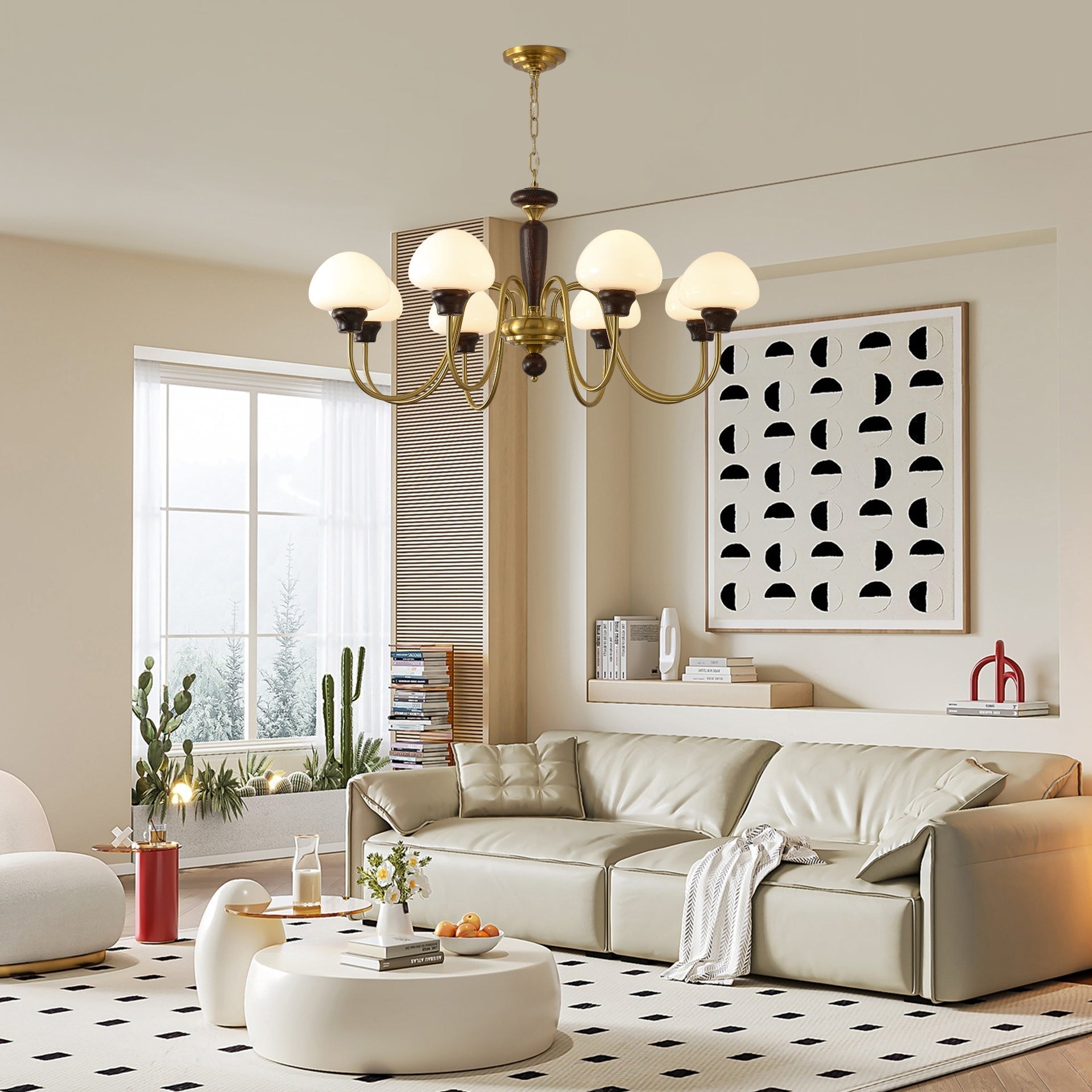 Lustra Chandelier Brass Wood Mushroom Classic - Letslighting