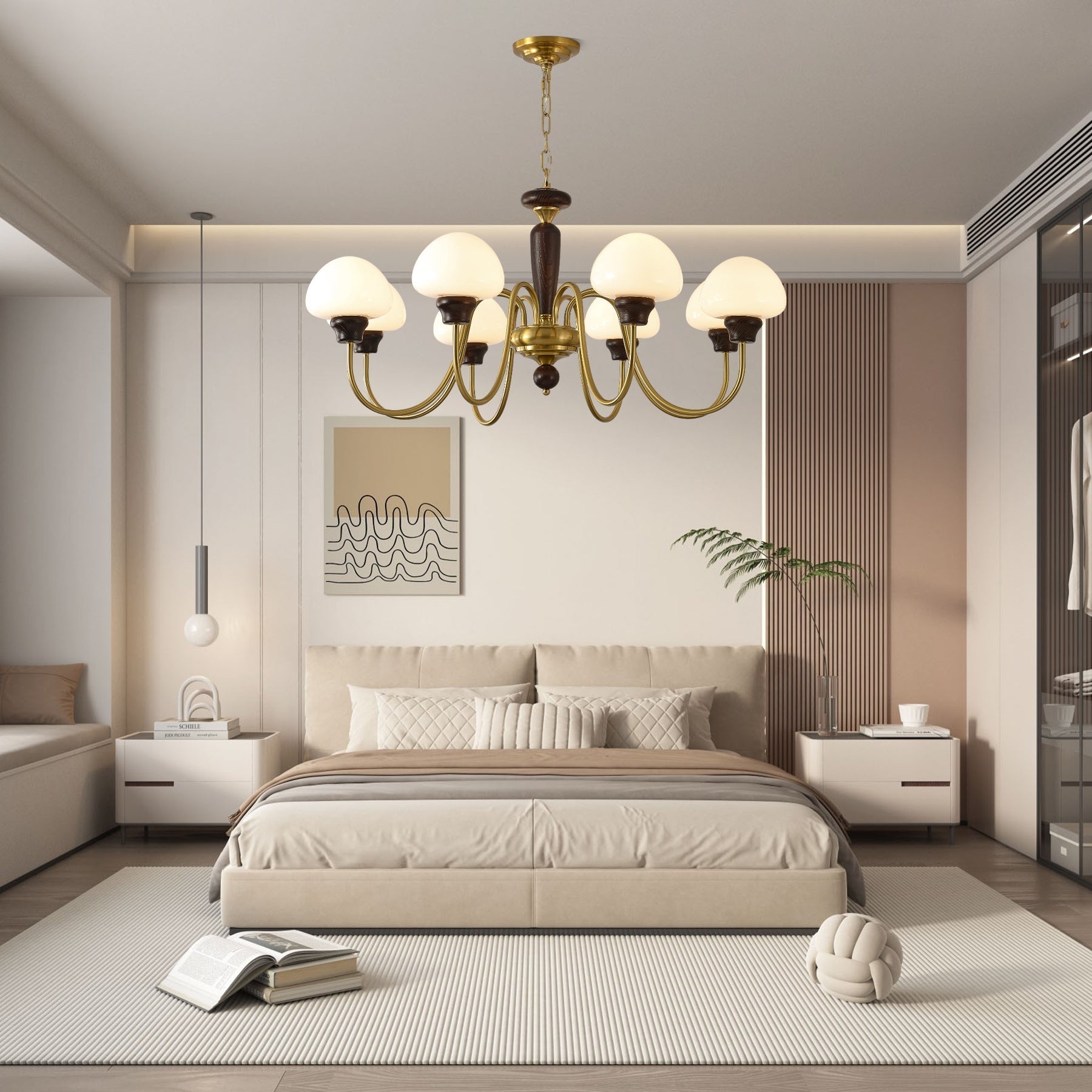 Lustra Chandelier Brass Wood Mushroom Classic - Letslighting