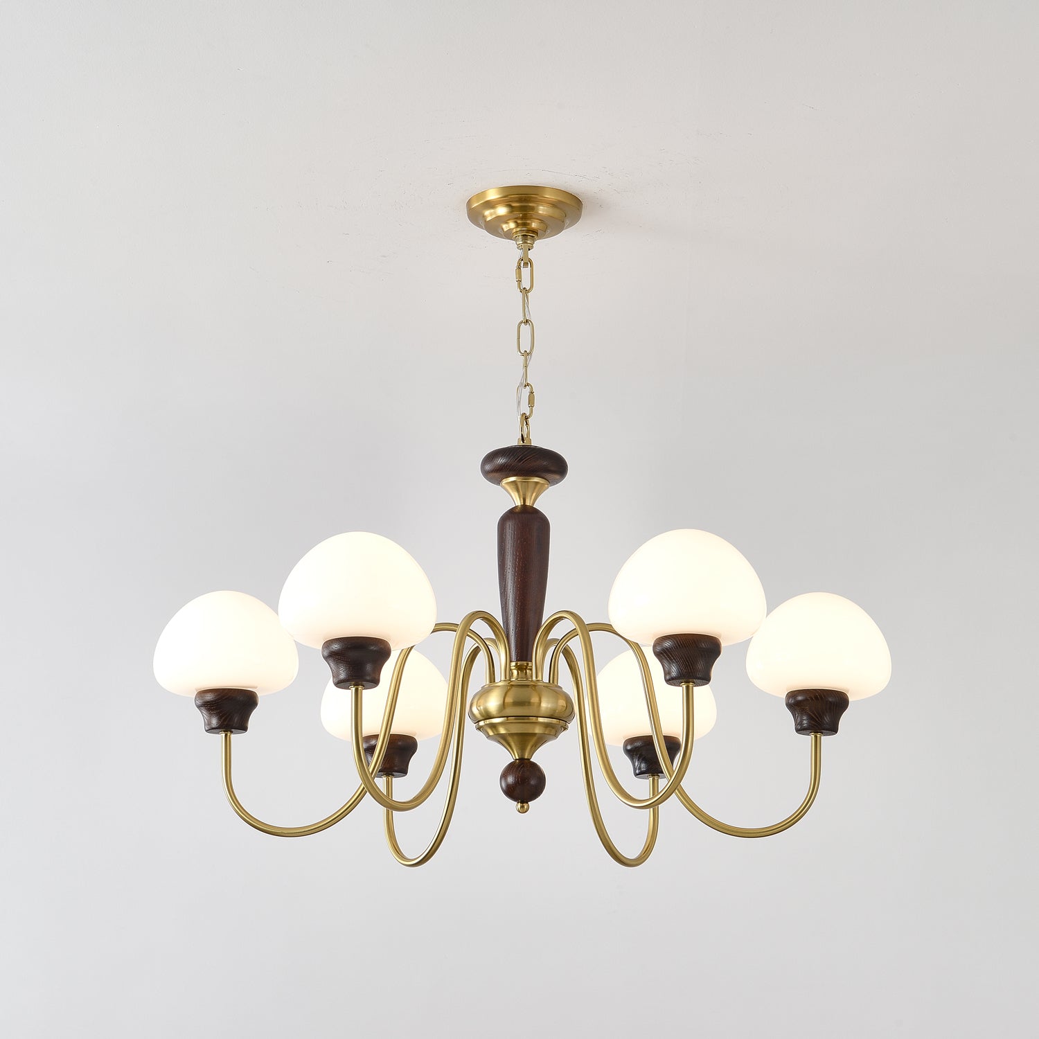 Lustra Chandelier Brass Wood Mushroom Classic - Letslighting