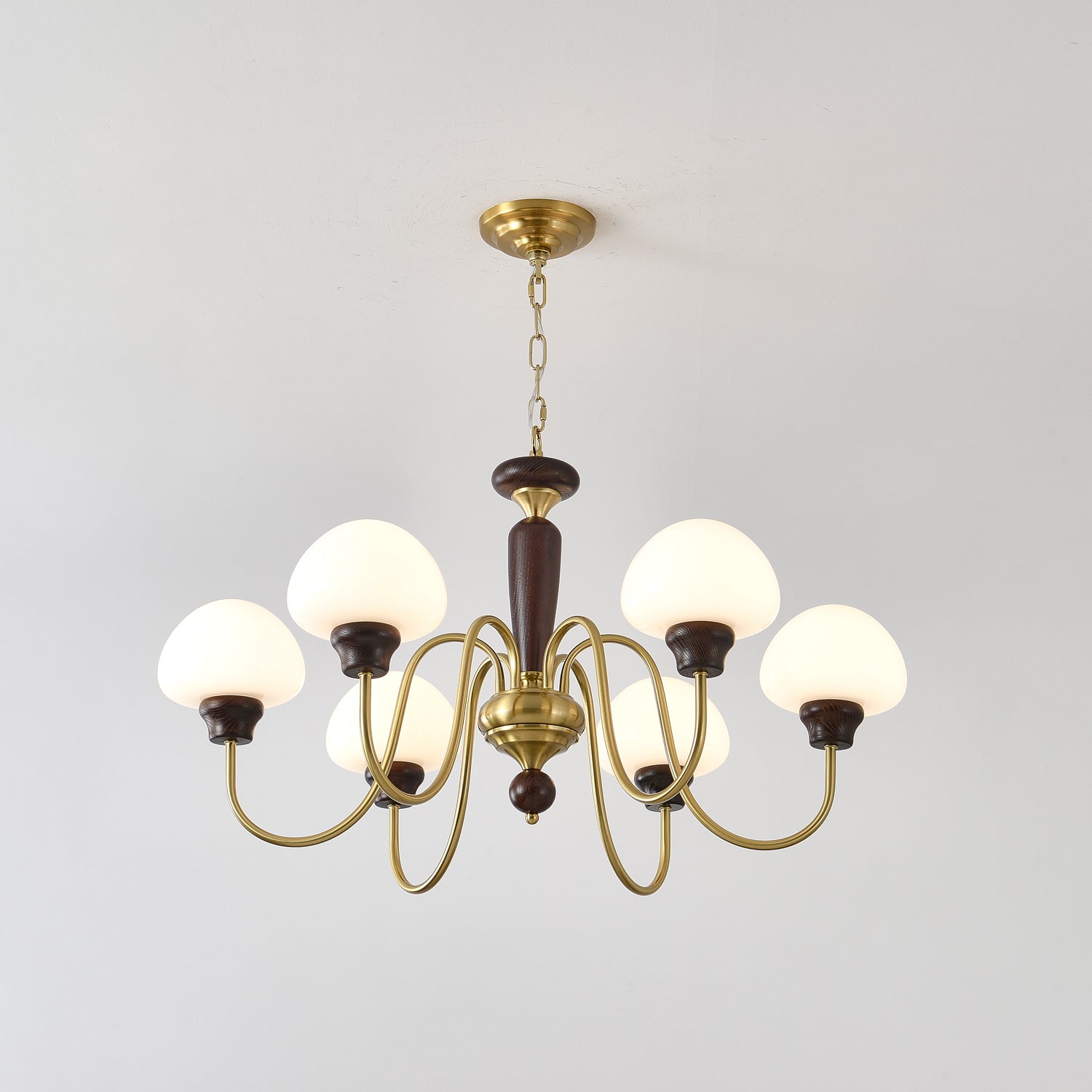 Lustra Chandelier Brass Wood Mushroom Classic - Letslighting