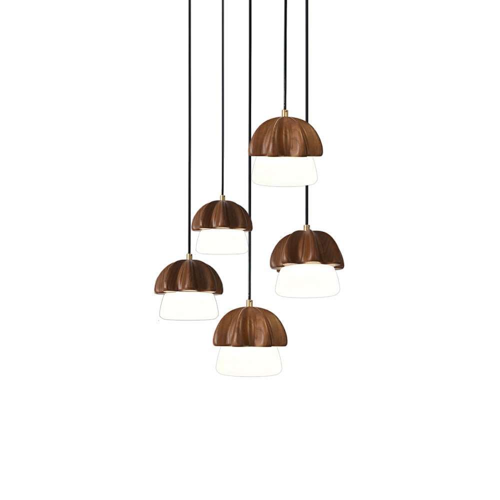 Lustra Pendant Lamp Mushroom Cluster Wood & Glass - Letslighting