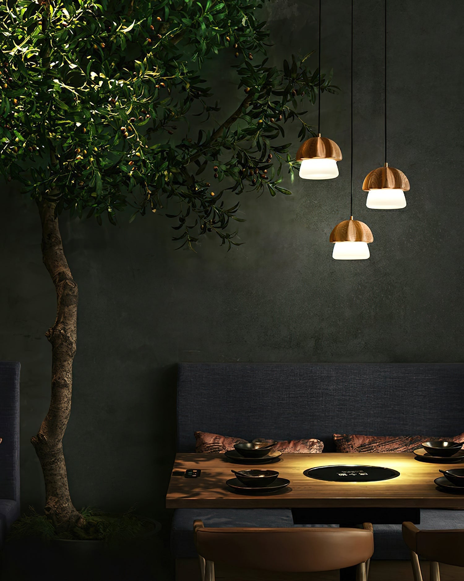 Lustra Pendant Lamp Mushroom Cluster Wood & Glass - Letslighting