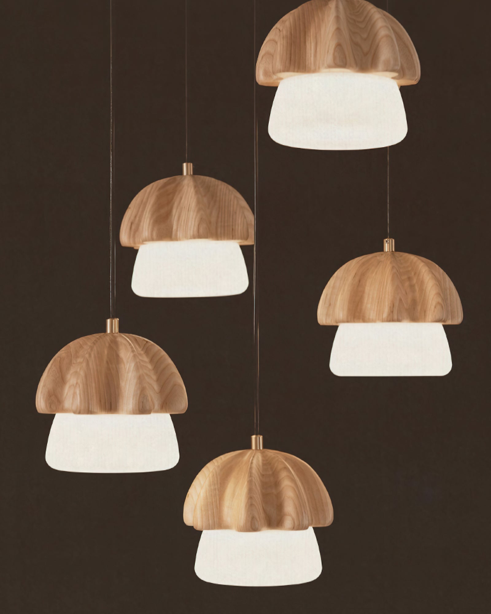 Lustra Pendant Lamp Mushroom Cluster Wood & Glass - Letslighting