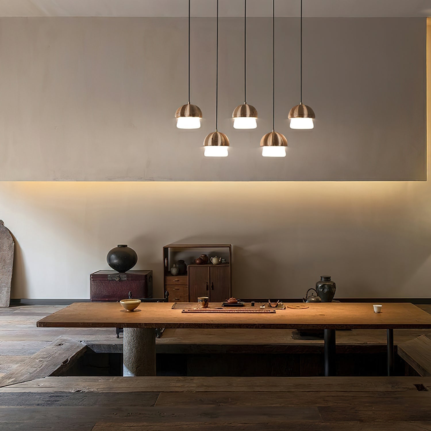 Lustra Pendant Lamp Mushroom Cluster Wood & Glass - Letslighting