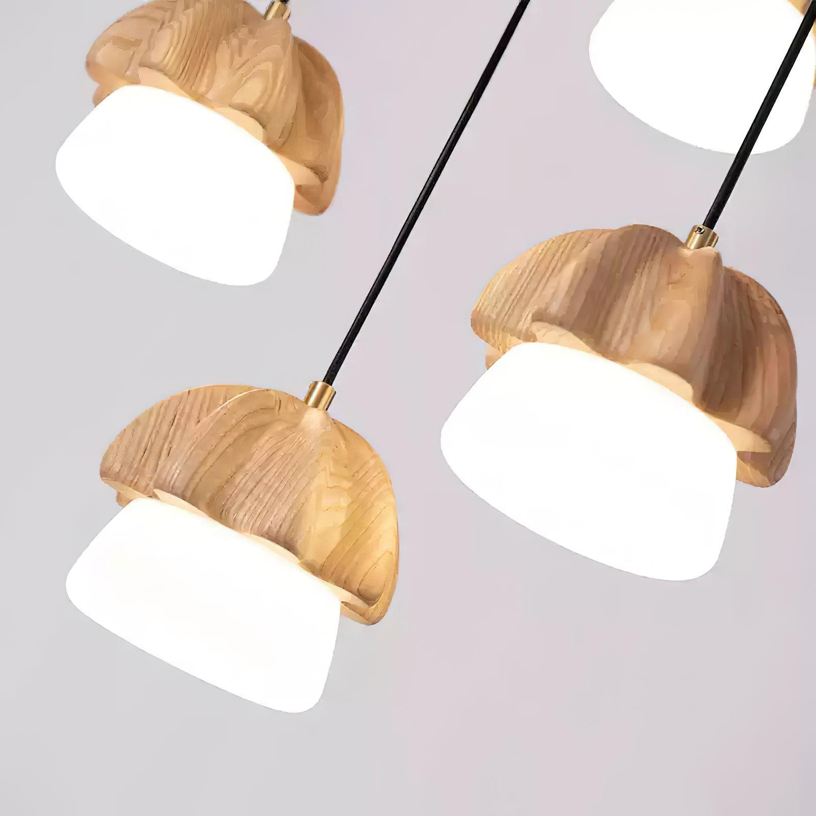 Lustra Pendant Lamp Mushroom Cluster Wood & Glass - Letslighting