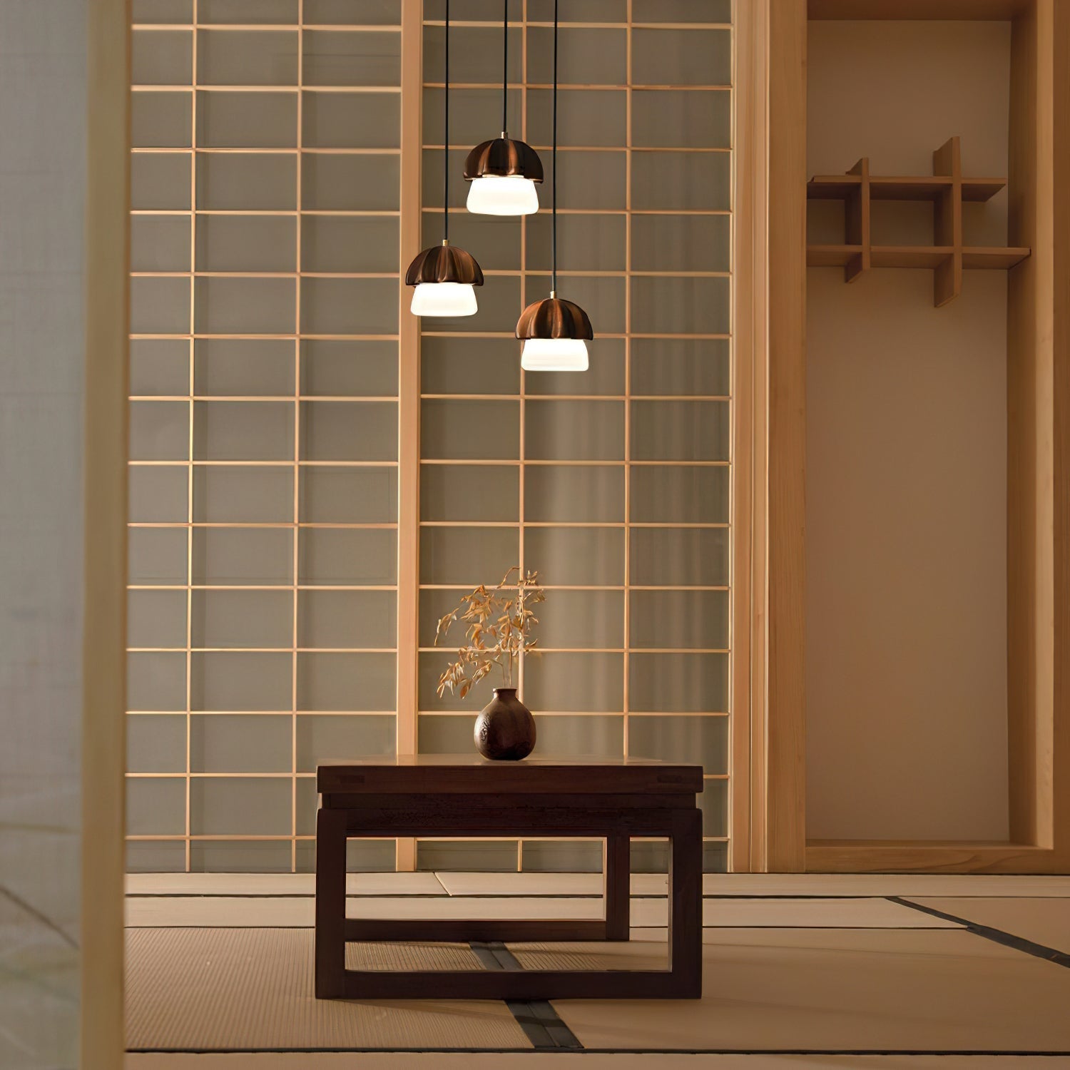Lustra Pendant Lamp Mushroom Cluster Wood & Glass - Letslighting