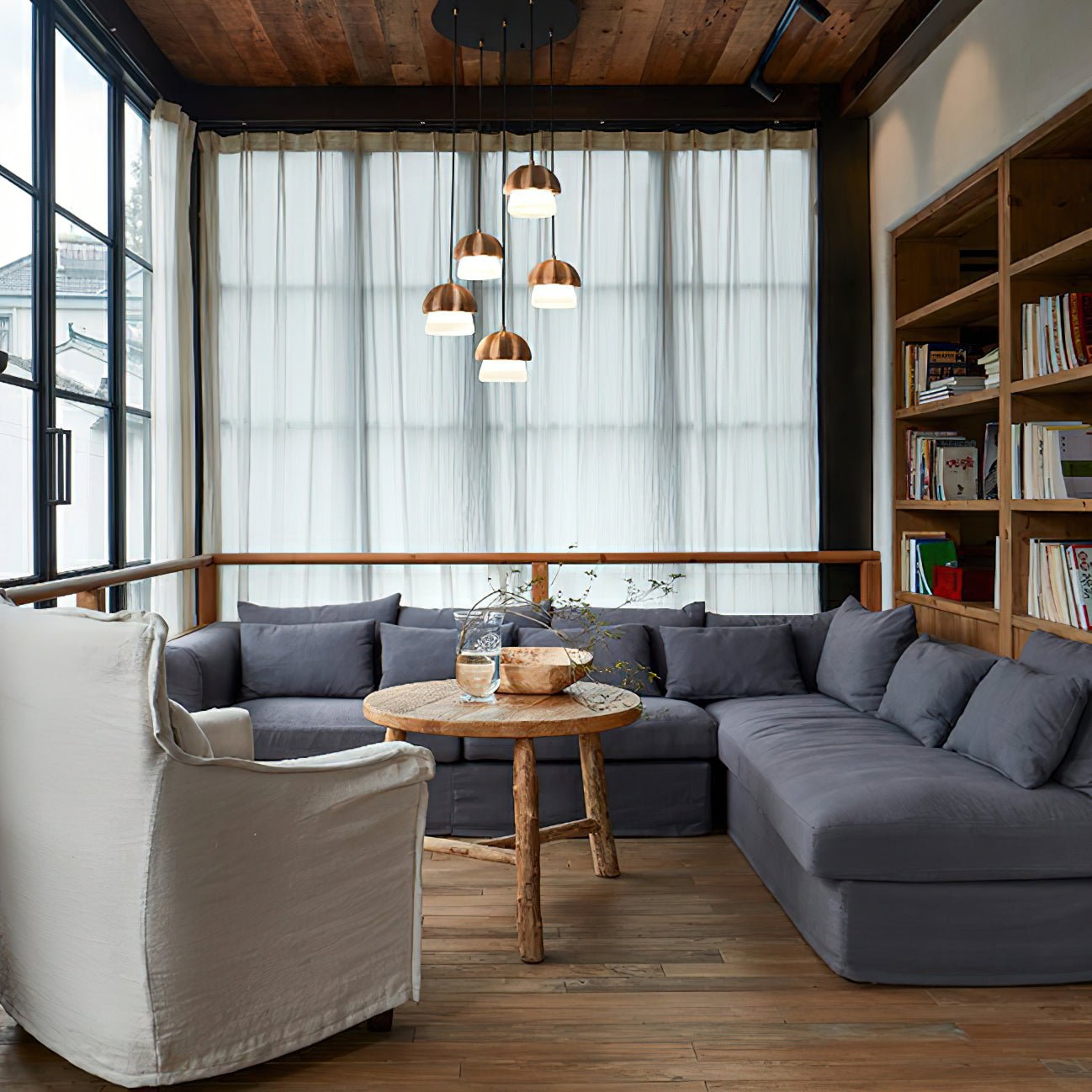 Lustra Pendant Lamp Mushroom Cluster Wood & Glass - Letslighting