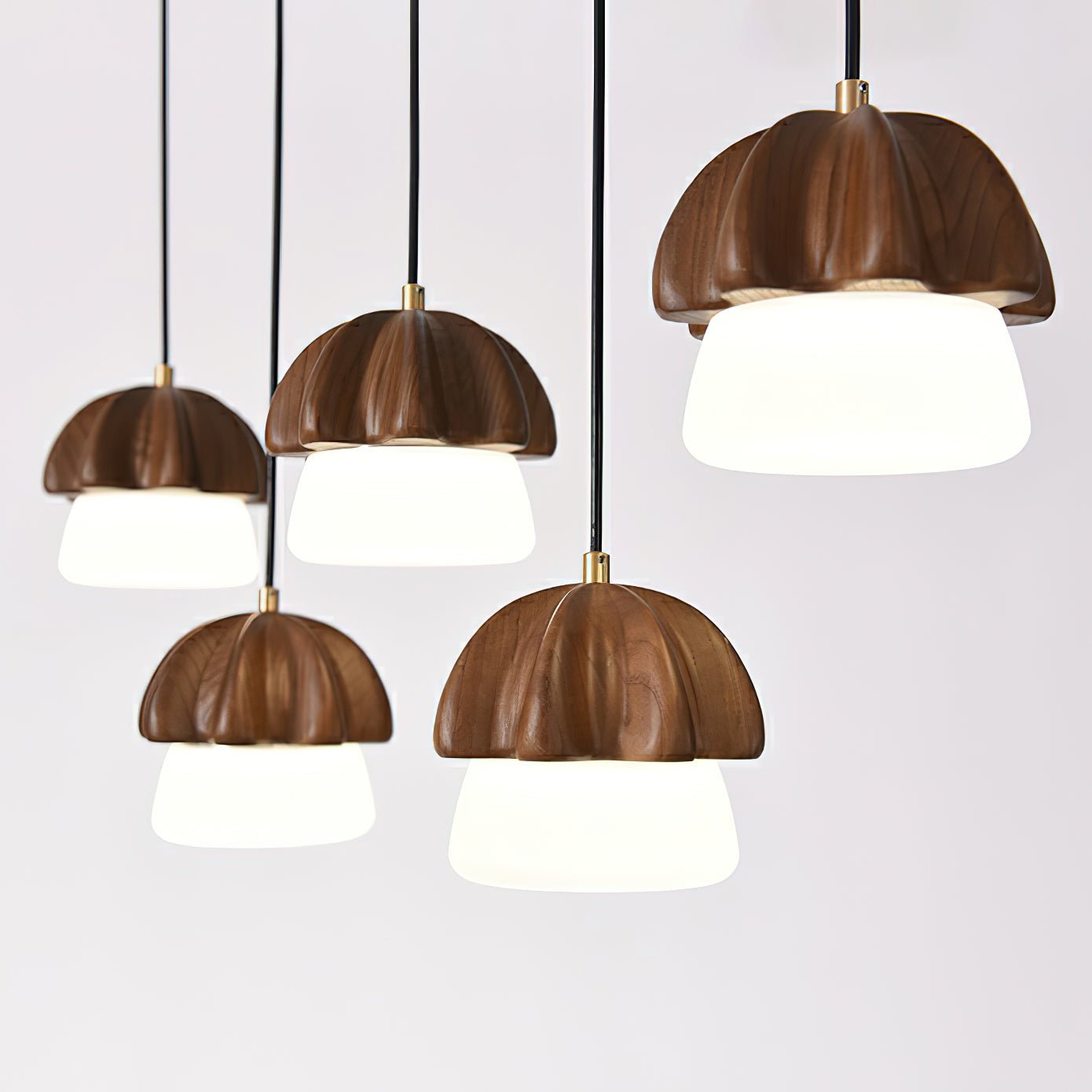 Lustra Pendant Lamp Mushroom Cluster Wood & Glass - Letslighting