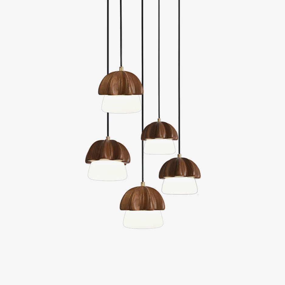 Lustra Pendant Lamp Mushroom Cluster Wood & Glass - Letslighting
