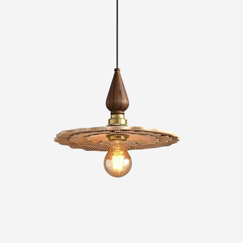 Vintage Mushroom Wooden & Brass Pendant Light