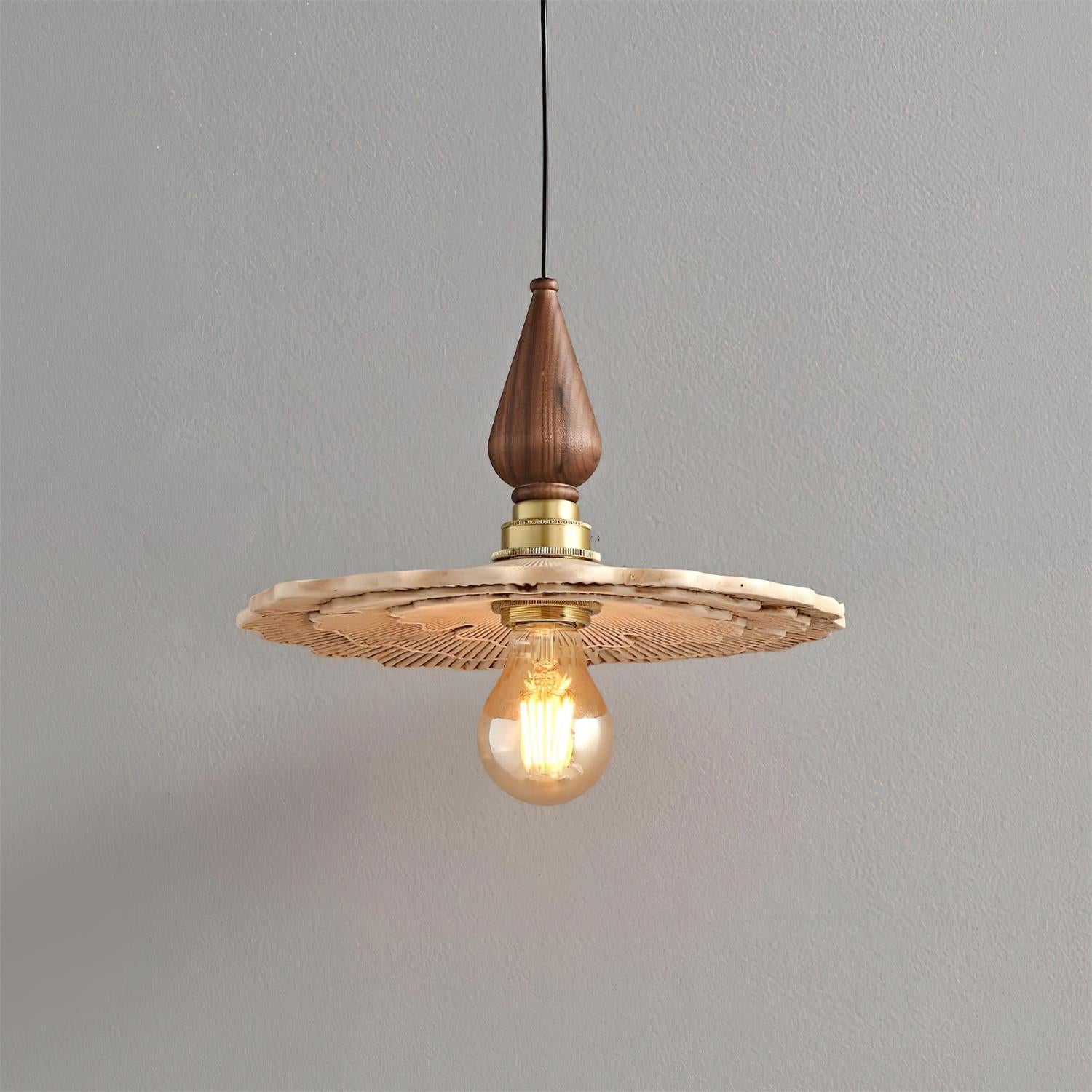 Vintage Mushroom Wooden & Brass Pendant Light