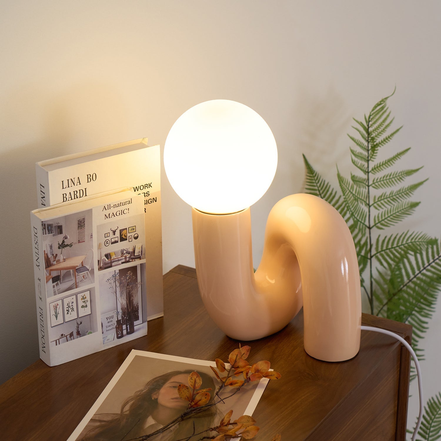 Table Lamp Playful N Shape All White - Letslighting