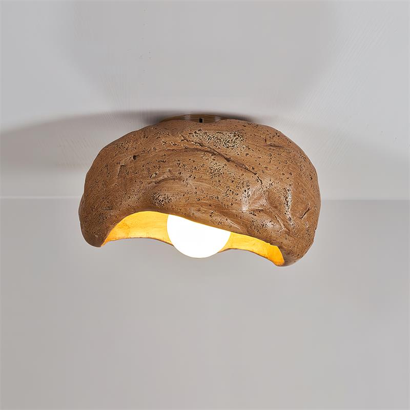 Nami Ceiling Lamp Sculpted Travertine Rock Texture Rustic - Letslighting