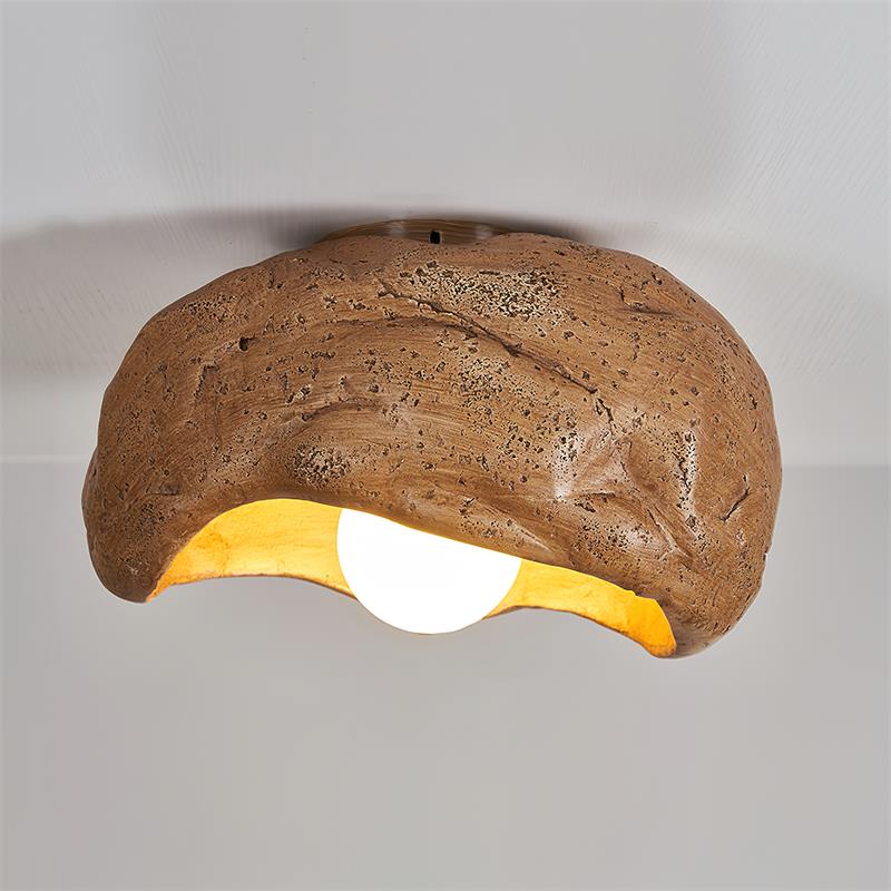 Nami Ceiling Lamp Sculpted Travertine Rock Texture Rustic - Letslighting