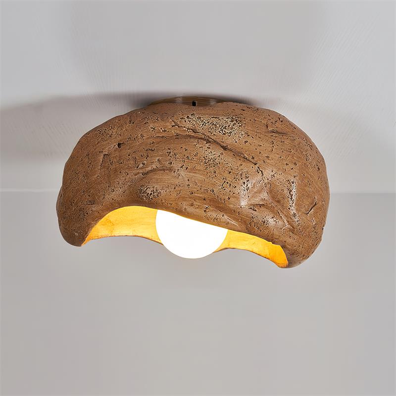 Nami Ceiling Lamp Sculpted Travertine Rock Texture Rustic - Letslighting