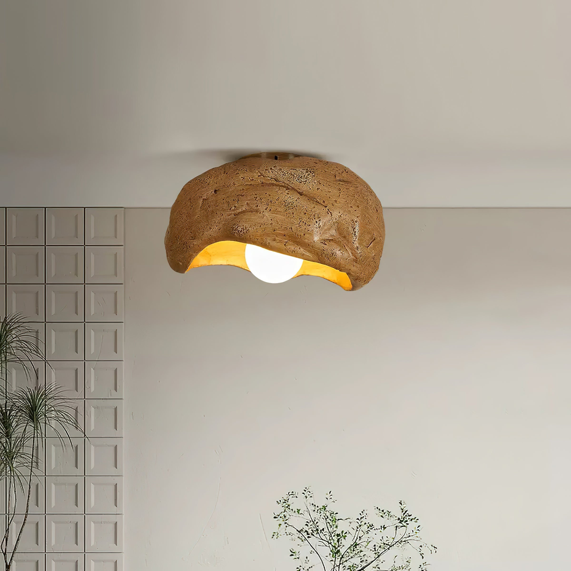 Nami Ceiling Lamp Sculpted Travertine Rock Texture Rustic - Letslighting