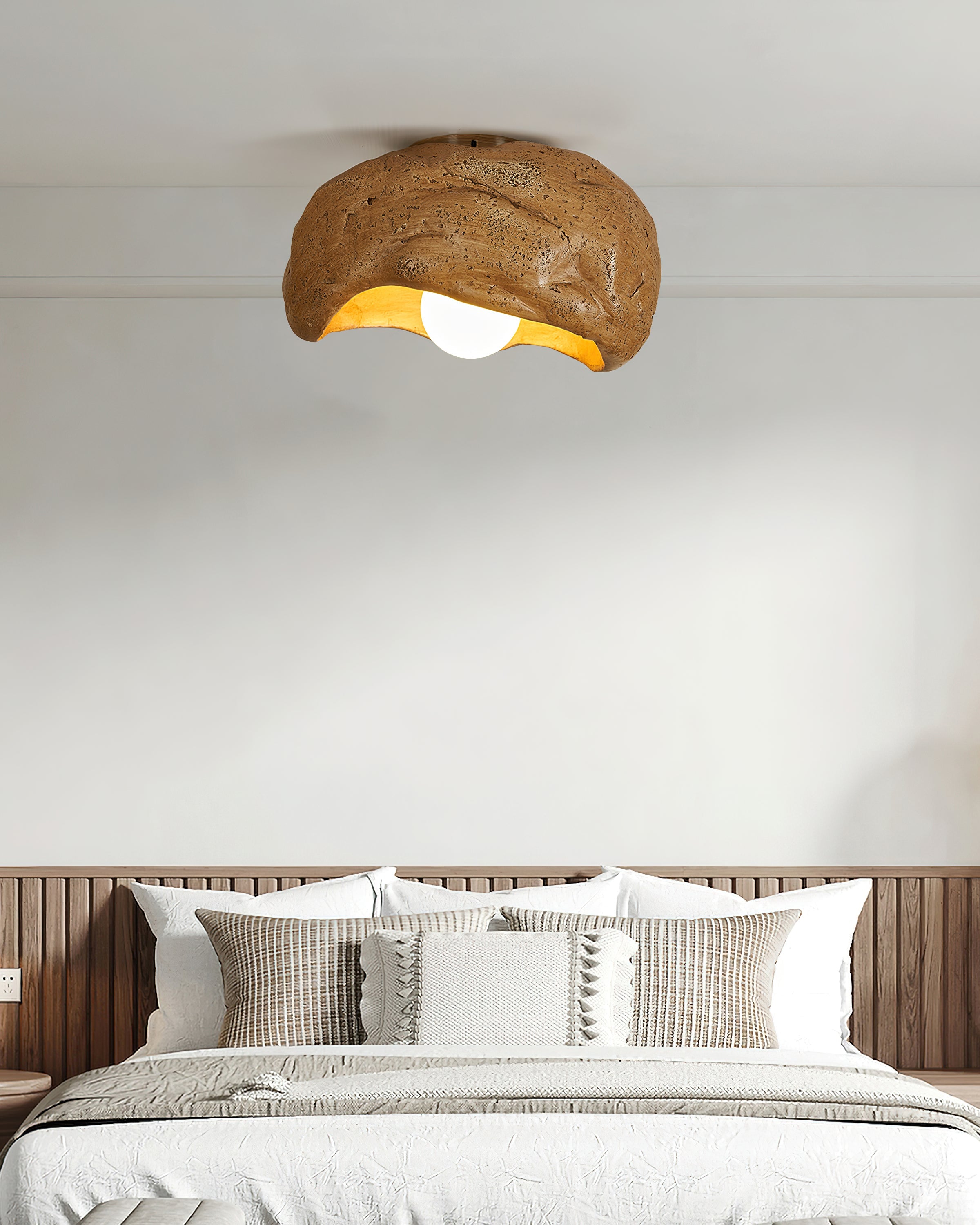 Nami Ceiling Lamp Sculpted Travertine Rock Texture Rustic - Letslighting