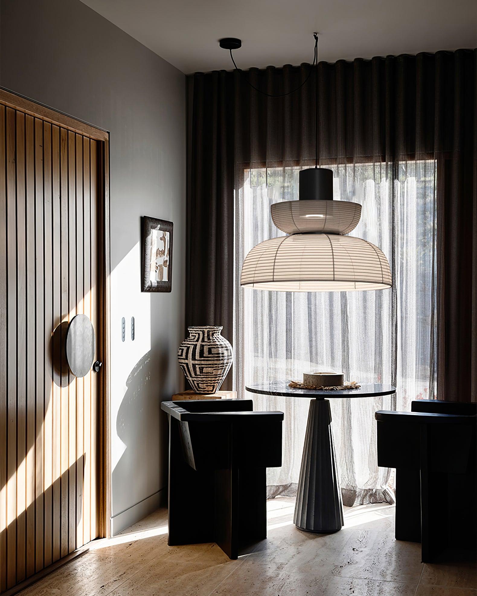 Pendant Lamp White Fabric Shade Black Cable Gentle Ambient Glow - Letslighting
