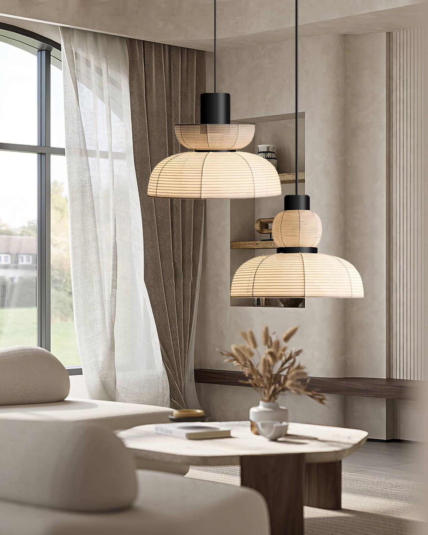 Pendant Lamp White Fabric Shade Black Cable Gentle Ambient Glow - Letslighting