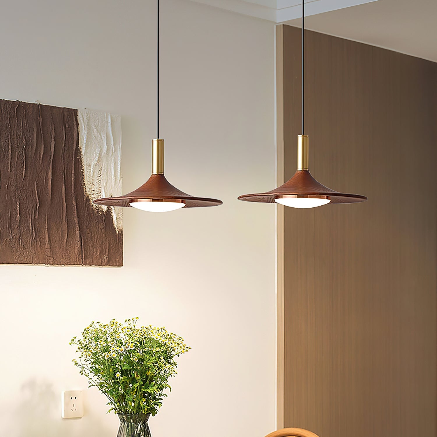 Pend­­ant Lamp Wood-Grain Disc LED Acrylic Midcentury - Letslighting