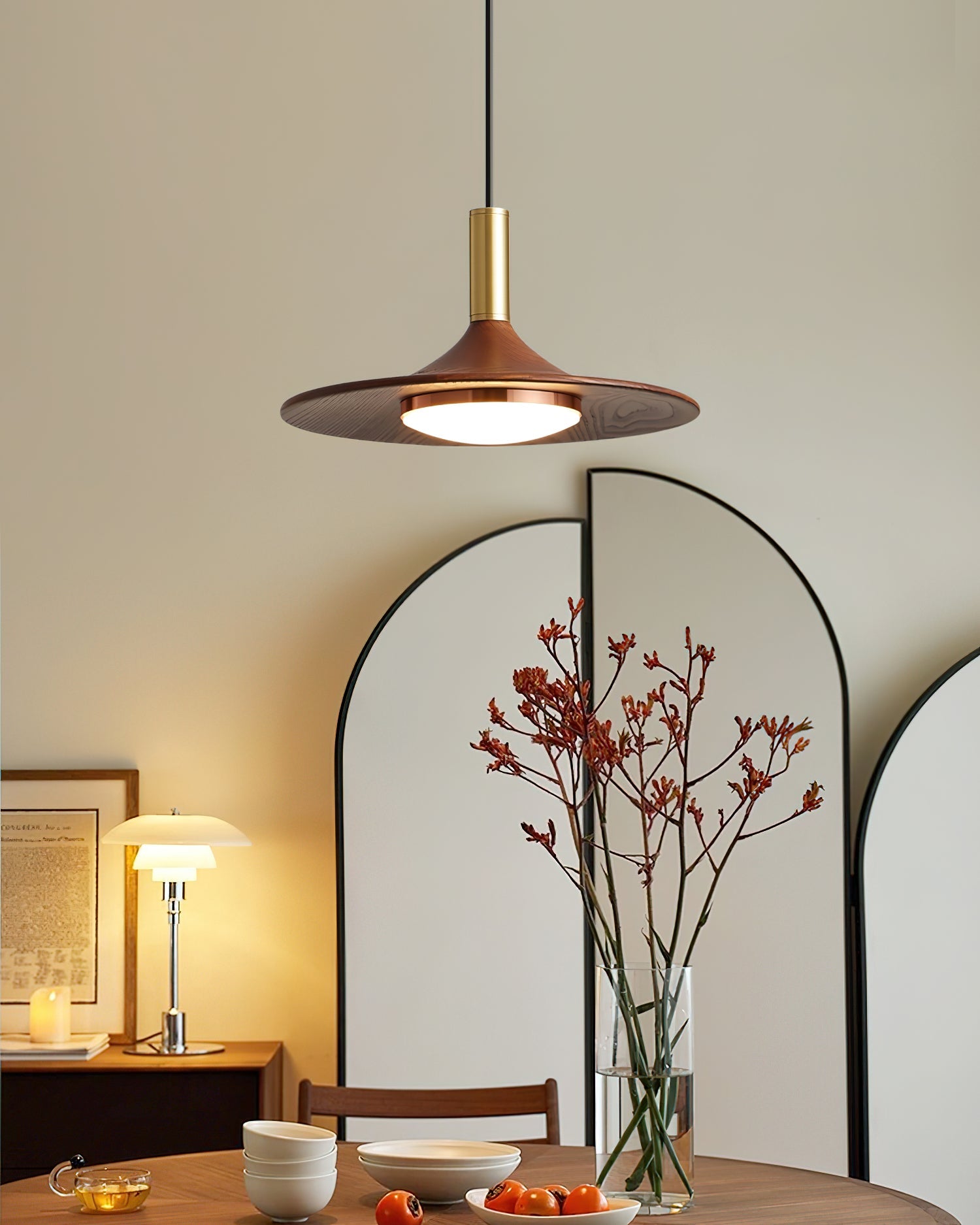Pend­­ant Lamp Wood-Grain Disc LED Acrylic Midcentury - Letslighting