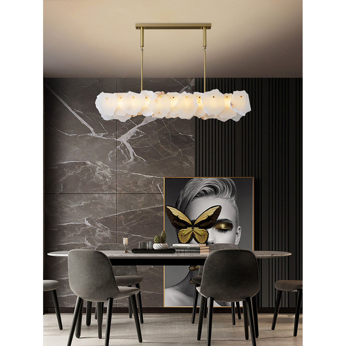 Catala Modern Minimalist Brass Alabaster Chandelier - Letslighting