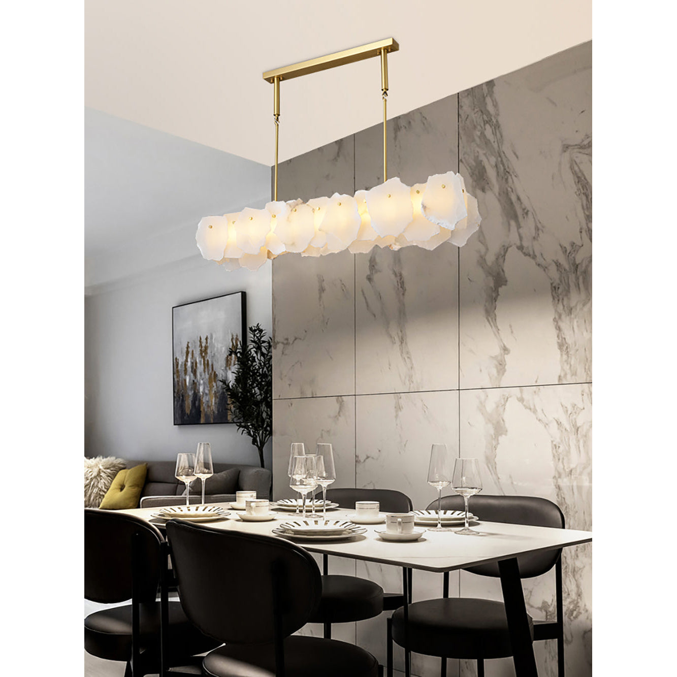 Catala Modern Minimalist Brass Alabaster Chandelier - Letslighting